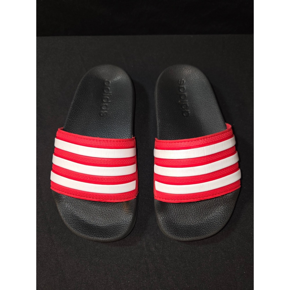 Adidas Adilette Slides Sandals Kids Size 10K Red White Stripes